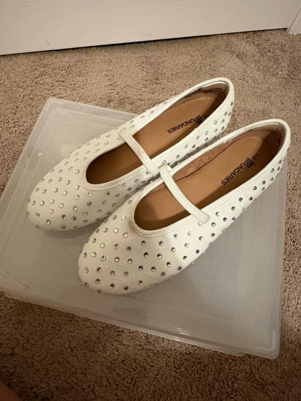 White Rhinestone Mary Jane Flats
